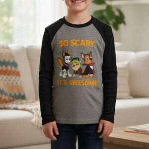 *BIN* JUMPING BEANS Long Sleeve Paw Patrol Halloween Tee Boys Size 8, Gray Black